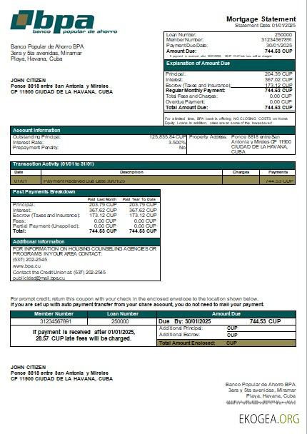 Cuba Banco Popular de Ahorro BPA banque relevé hypothécaire scr